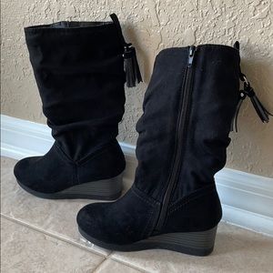Black wedge boots. 13 1/2. Great condition.